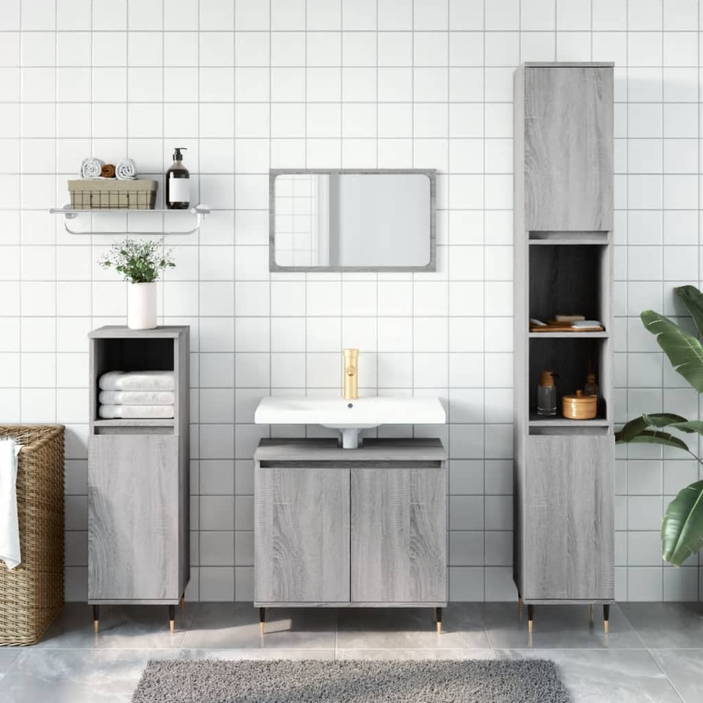 Ensemble d'armoires de salle de bain 3 pcs sonoma gris