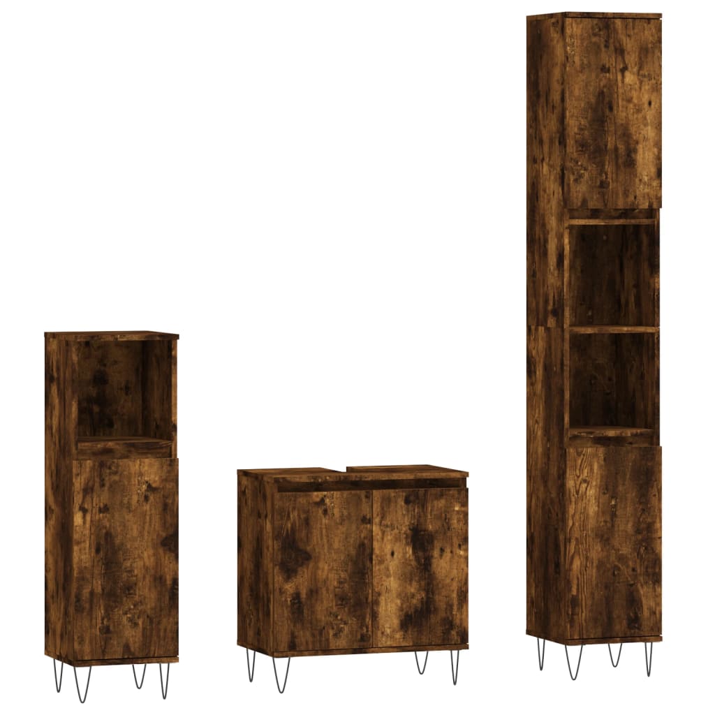 Ensemble d'armoires de salle de bain 3 pcs chêne fumé Ensembles de mobilier pour salles de bains vidaXL