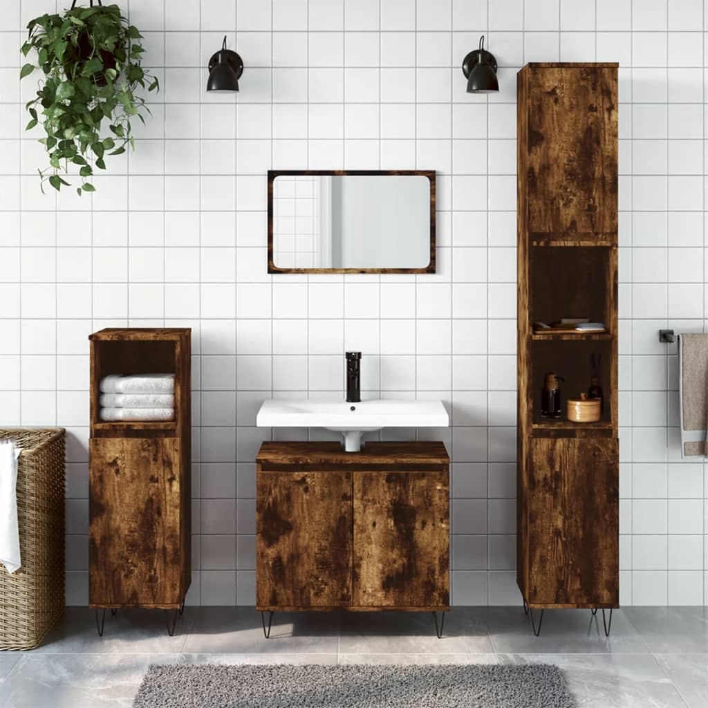 Ensemble d'armoires de salle de bain 3 pcs chêne fumé Ensembles de mobilier pour salles de bains vidaXL
