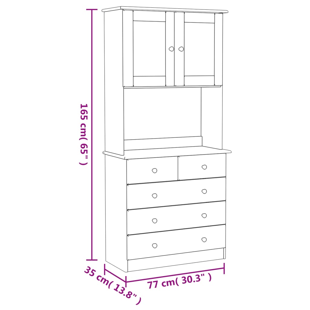 Buffet ALTA blanc 77x35x165 cm bois massif de pin - XIOS