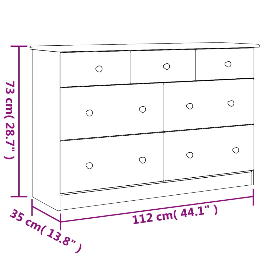 Commode ALTA blanc 112x35x73 cm bois massif de pin - XIOS