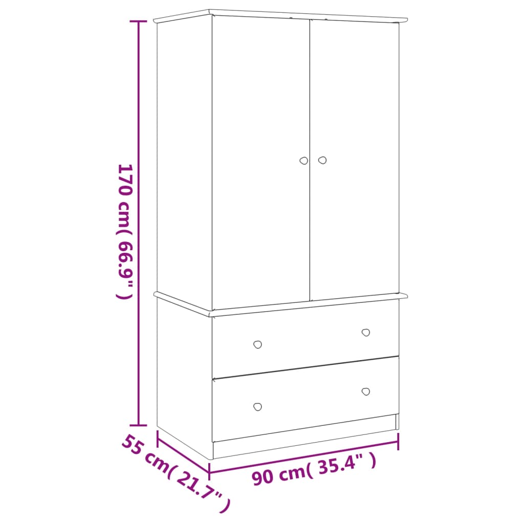 Garde-robe ALTA 90x55x170 cm bois massif de pin - XIOS