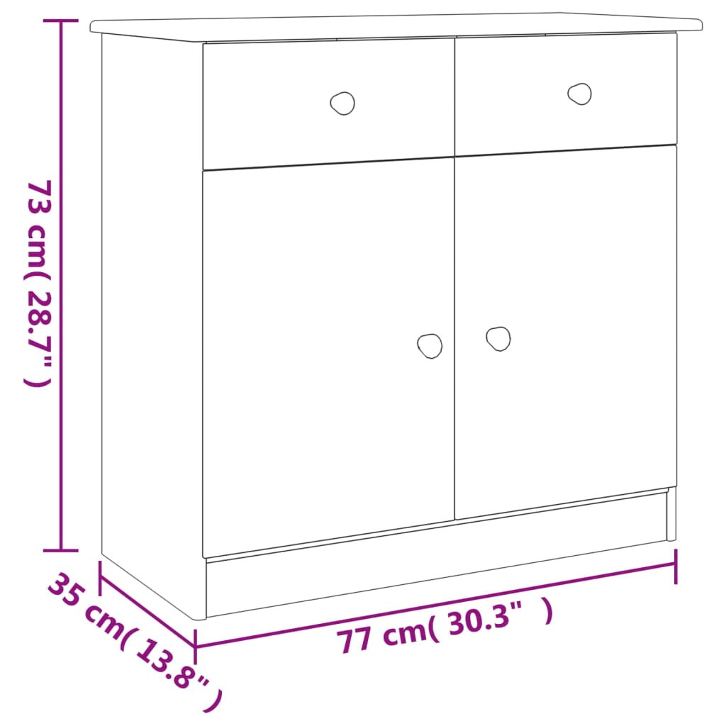 Buffet ALTA blanc 77x35x73 cm bois massif de pin - XIOS