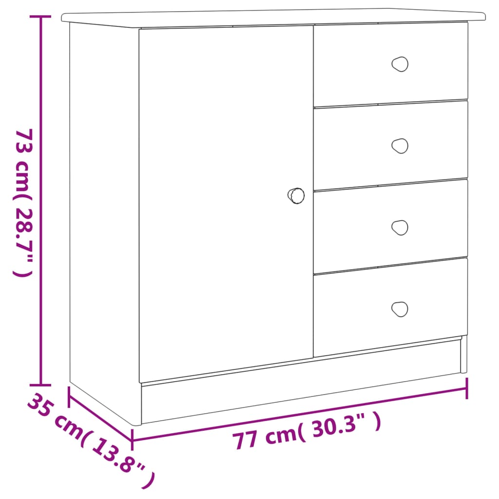 Buffet ALTA blanc 77x35x73 cm bois massif de pin - XIOS