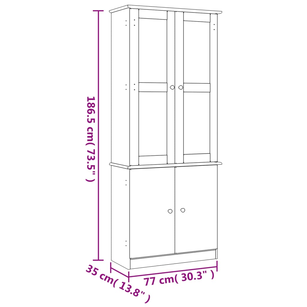 Vitrine en verre ALTA 77x35x186,5 cm bois de pin massif - XIOS