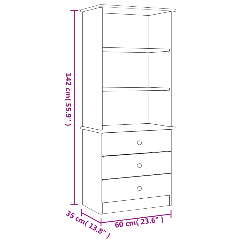 Bibliothèque et tiroirs ALTA blanc 60x35x142 cm bois massif pin - XIOS