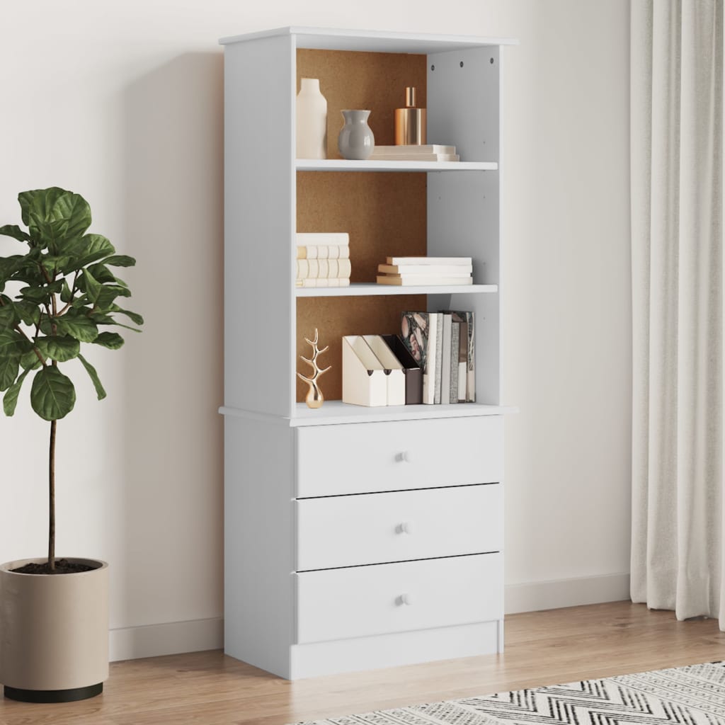 Bibliothèque et tiroirs ALTA blanc 60x35x142 cm bois massif pin - XIOS