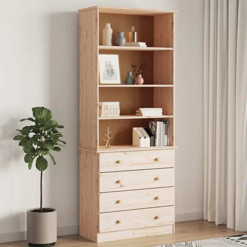 Bibliothèque avec tiroirs ALTA 77x35x186,5cm bois massif de pin - XIOS
