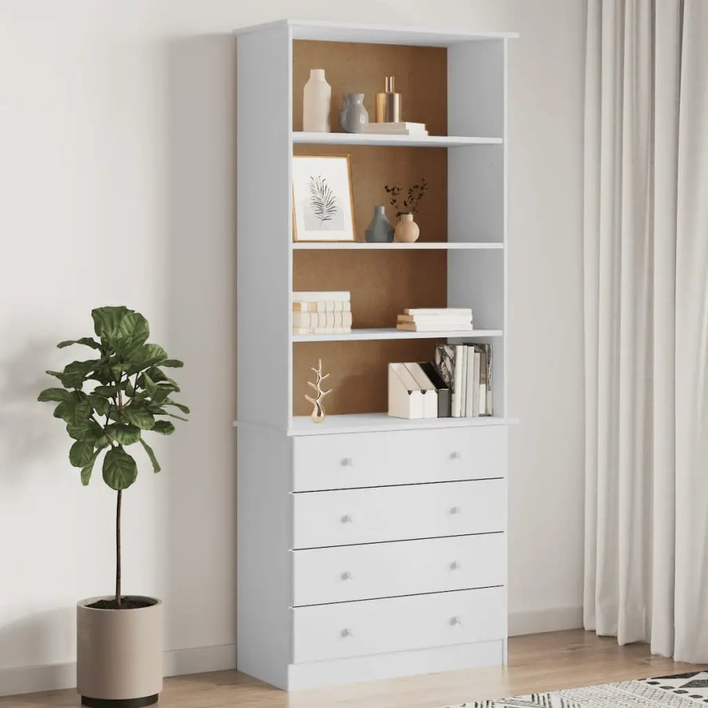 Bibliothèque tiroirs ALTA blanc 77x35x186,5cm bois massif pin - XIOS