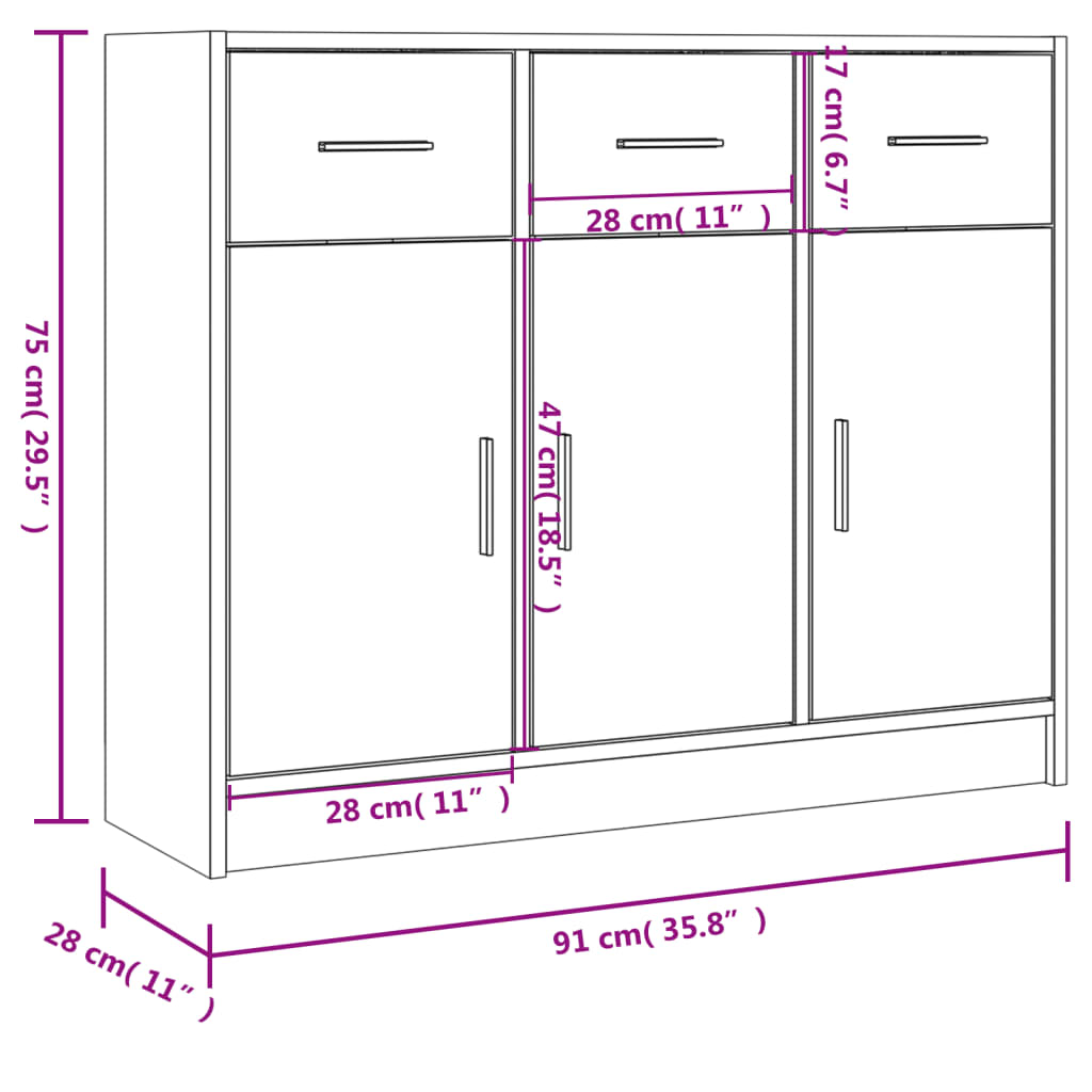 Buffet noir 91x28x75 cm bois d'ingénierie - XIOS