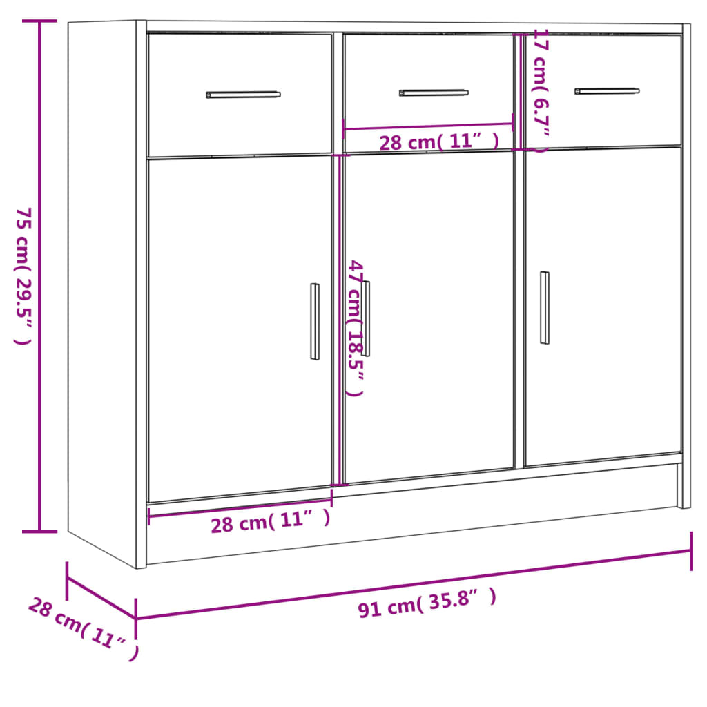 Buffet chêne fumé 91x28x75 cm bois d'ingénierie - XIOS