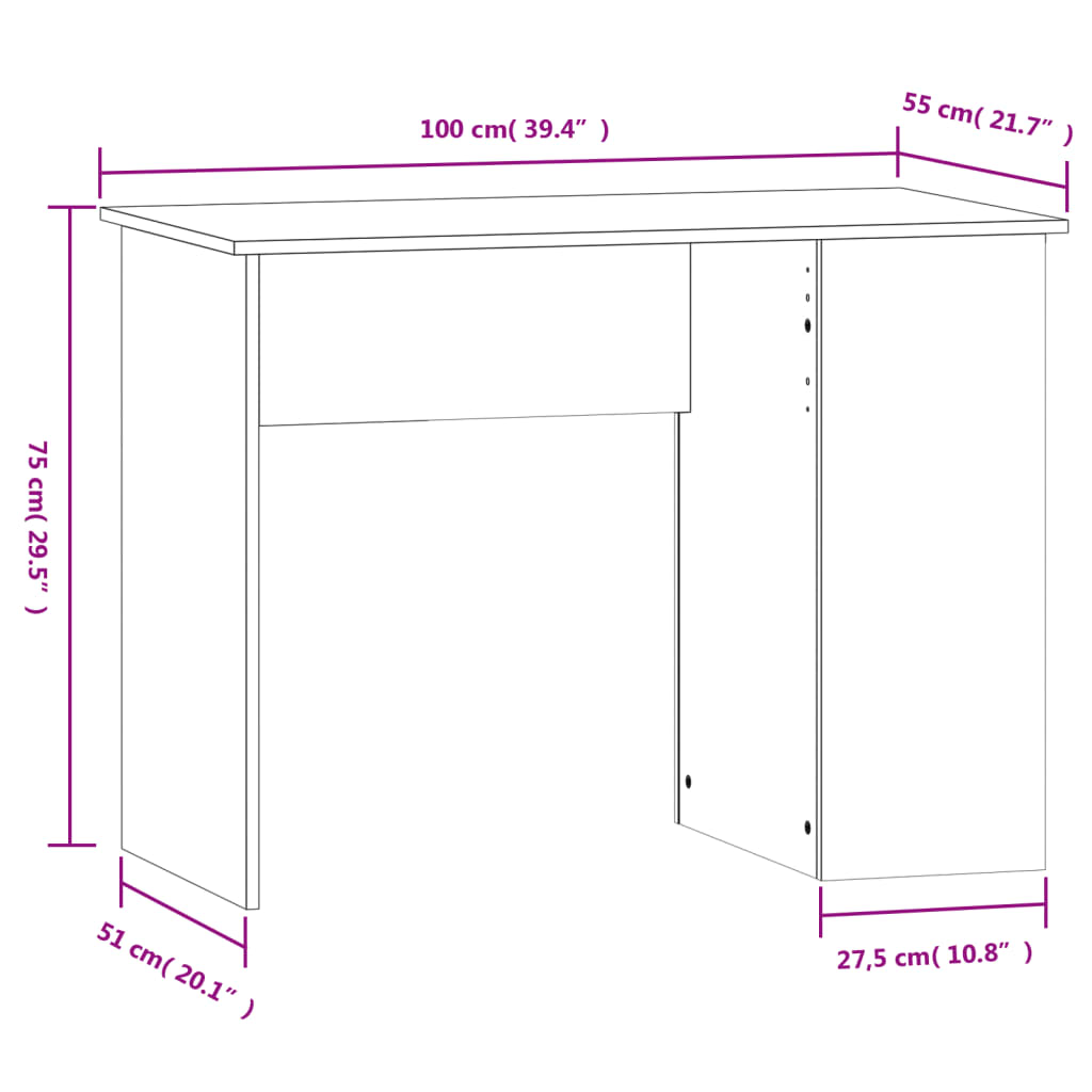 Bureau sonoma gris 100x55x75 cm bois d'ingénierie Bureaux vidaXL   