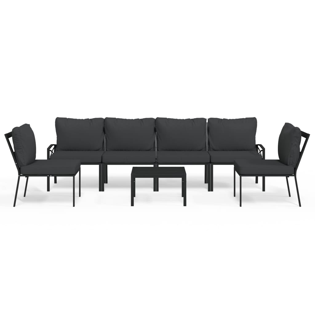 Salon de jardin 7 pcs avec coussins gris bambou acier