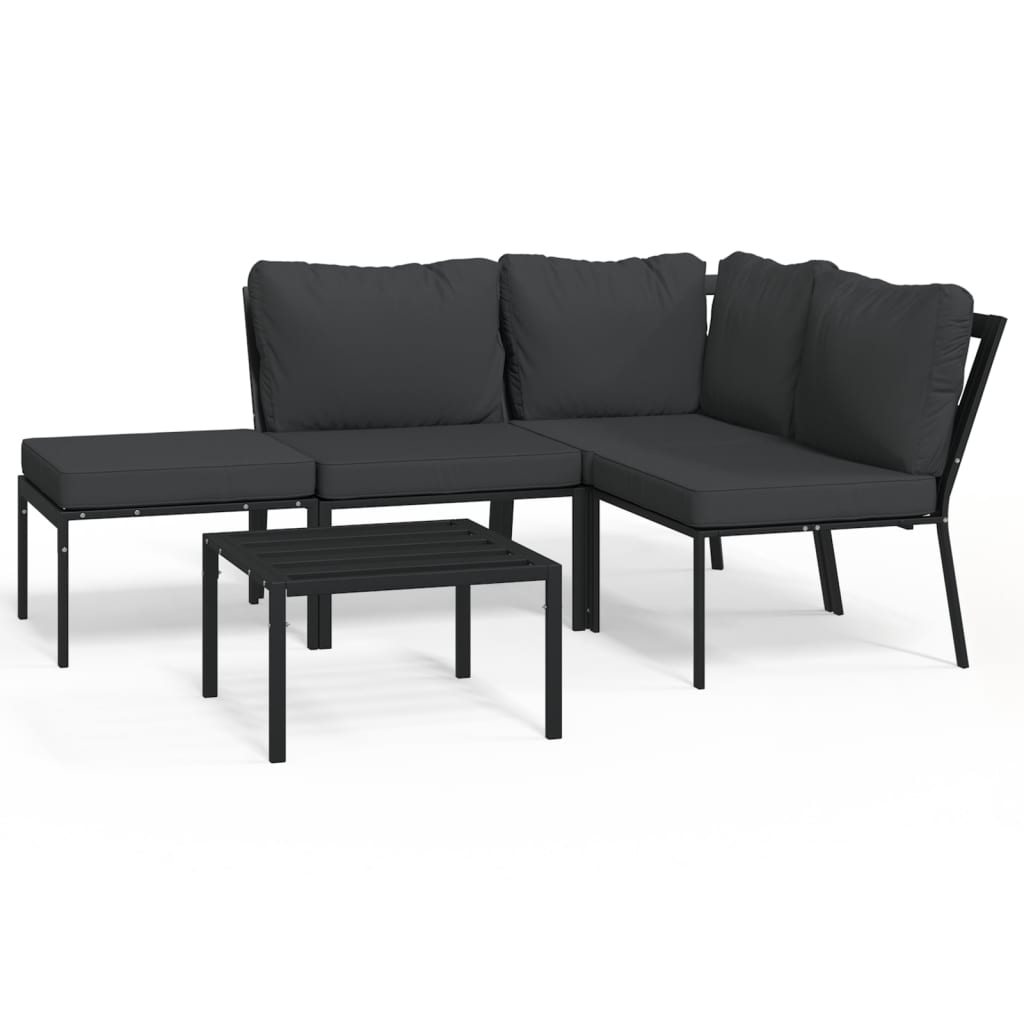 Salon de jardin 5 pcs avec coussins gris acier