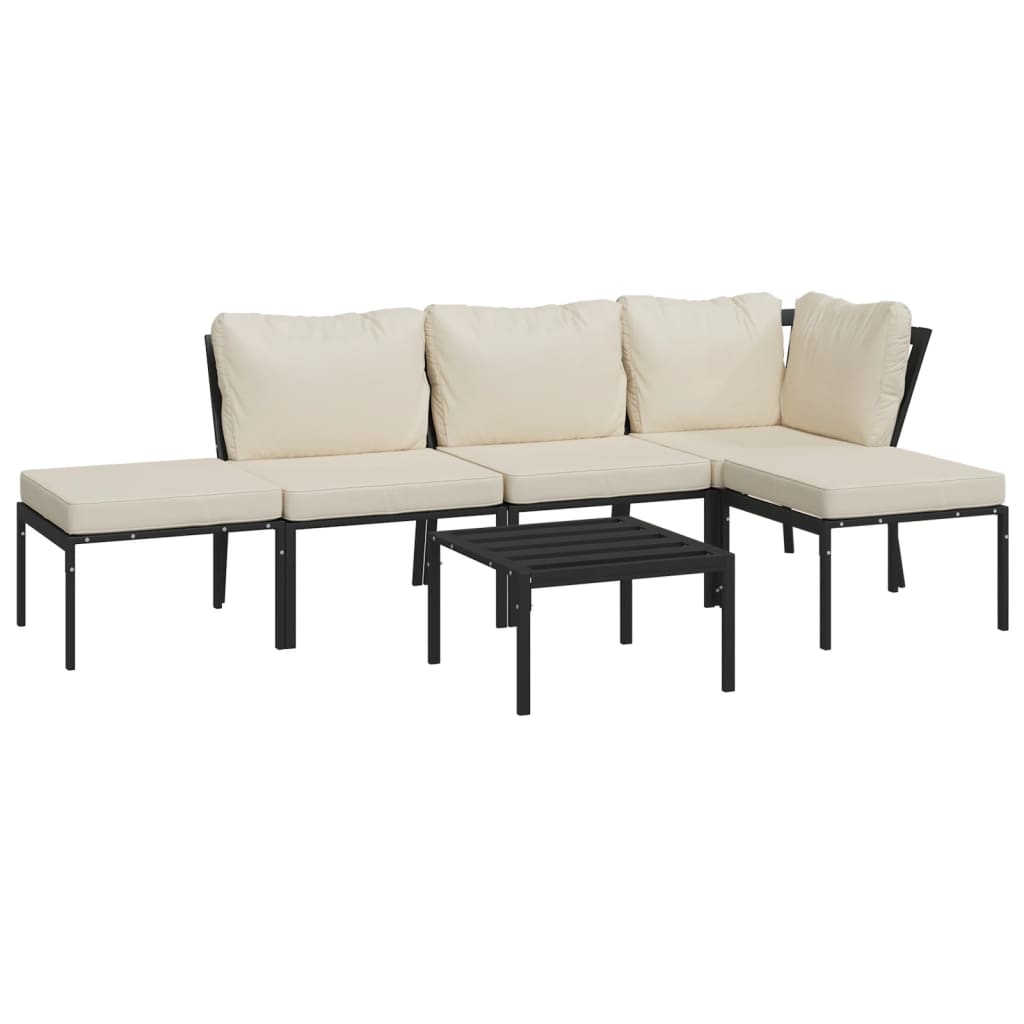 Salon de jardin 6 pcs avec coussins sable acier