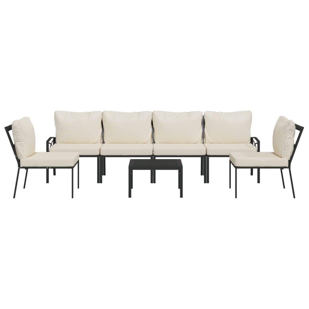 Salon de jardin 7 pcs avec coussins sable acier