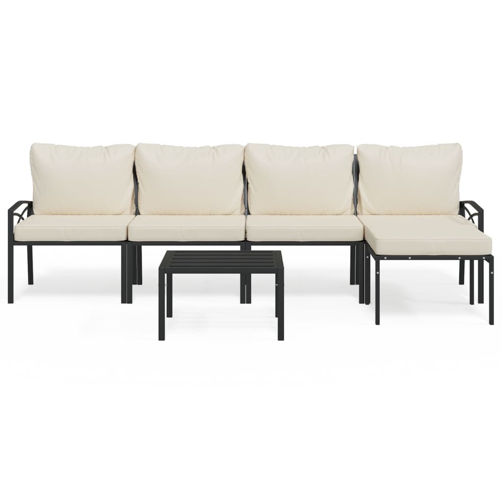 Salon de jardin 6 pcs avec coussins sable acier