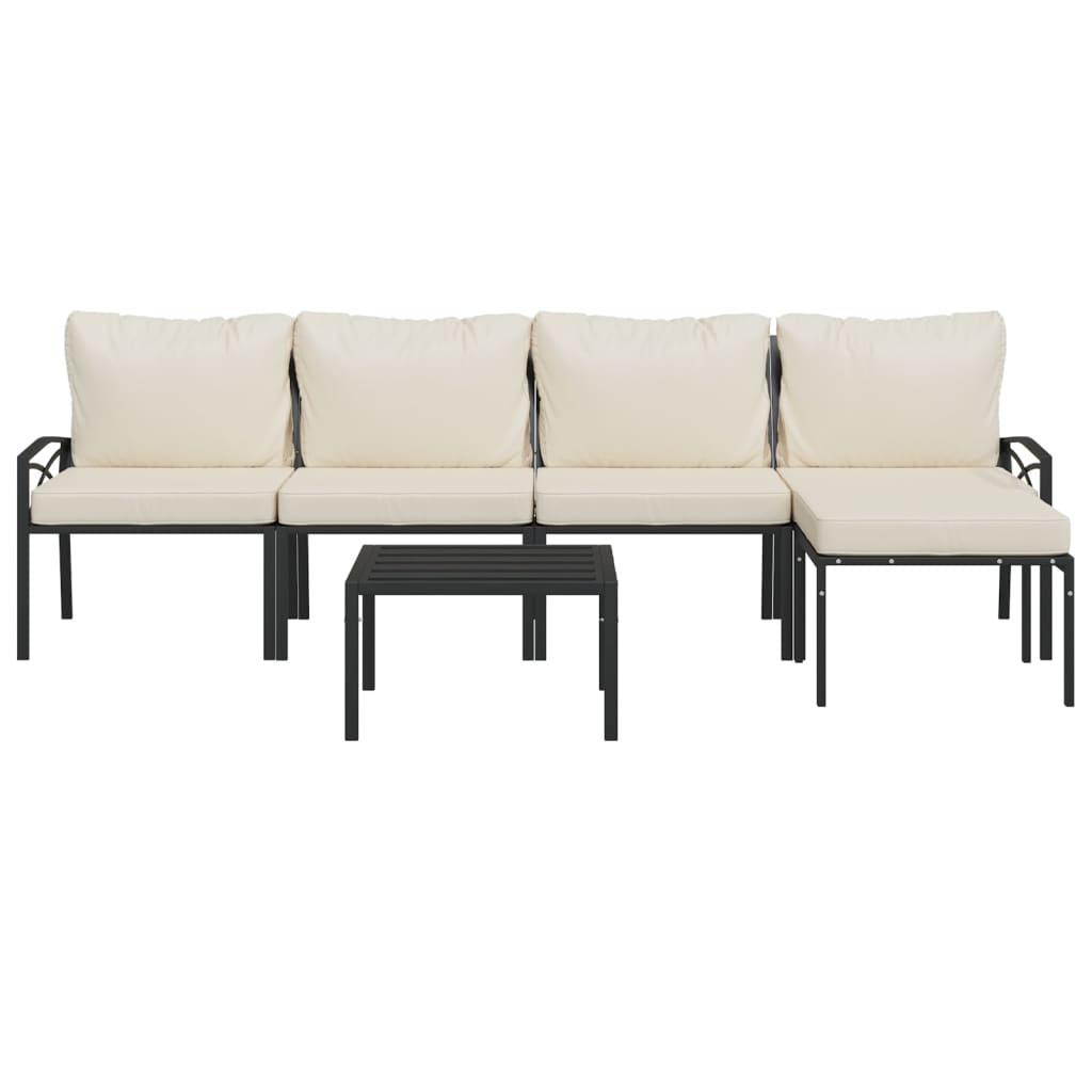Salon de jardin 6 pcs avec coussins sable acier