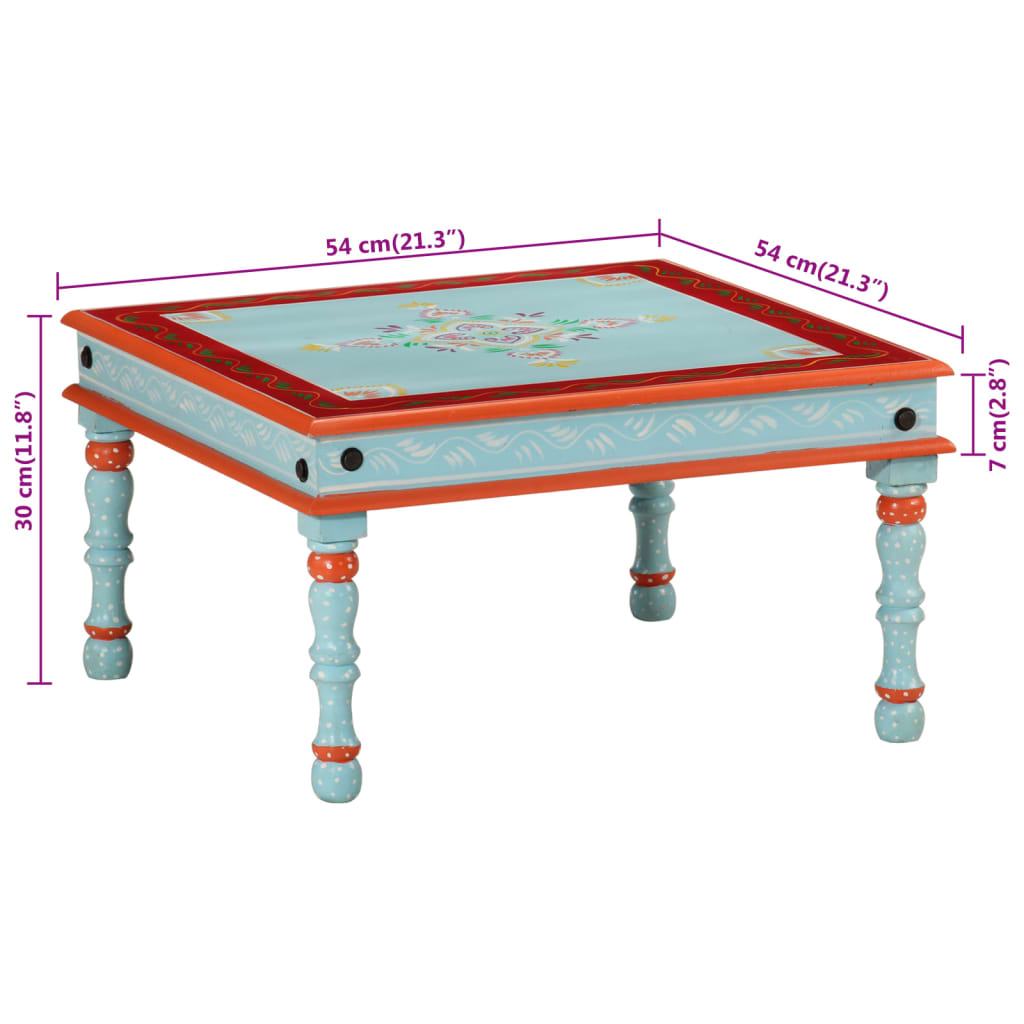 Table basse bleu bois de manguier massif peint à la main