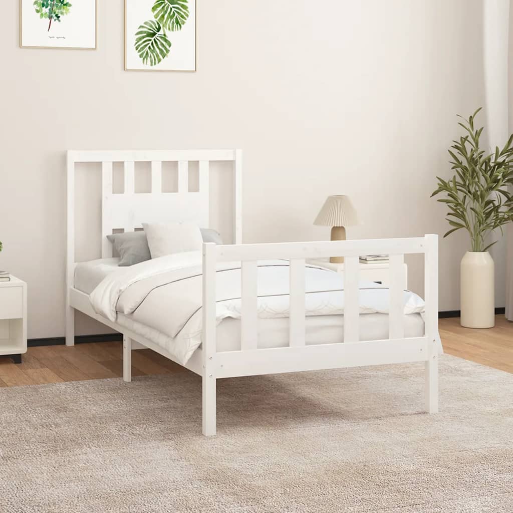 Cadre de lit sans matelas blanc bois de pin massif 90x200 cm - XIOS