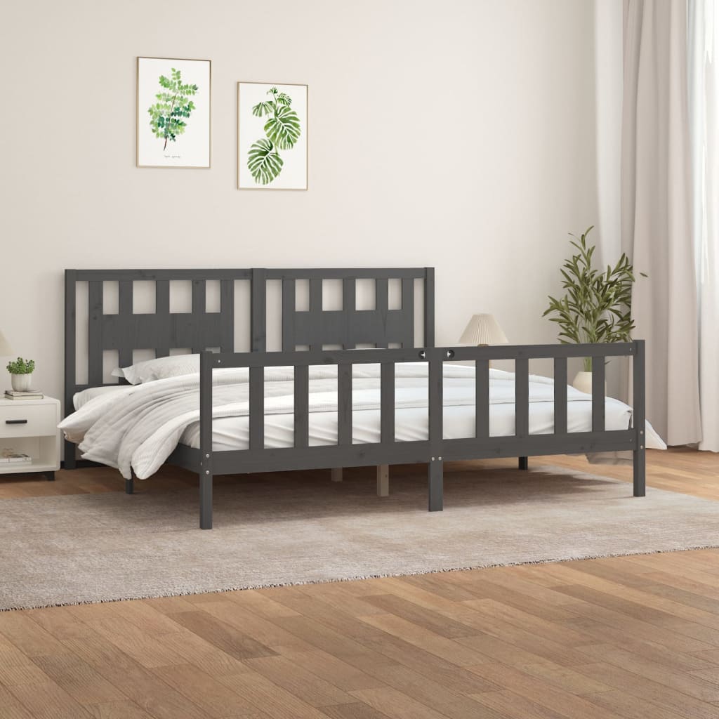 Cadre de lit sans matelas bois massif de pin gris 200x200 cm - XIOS