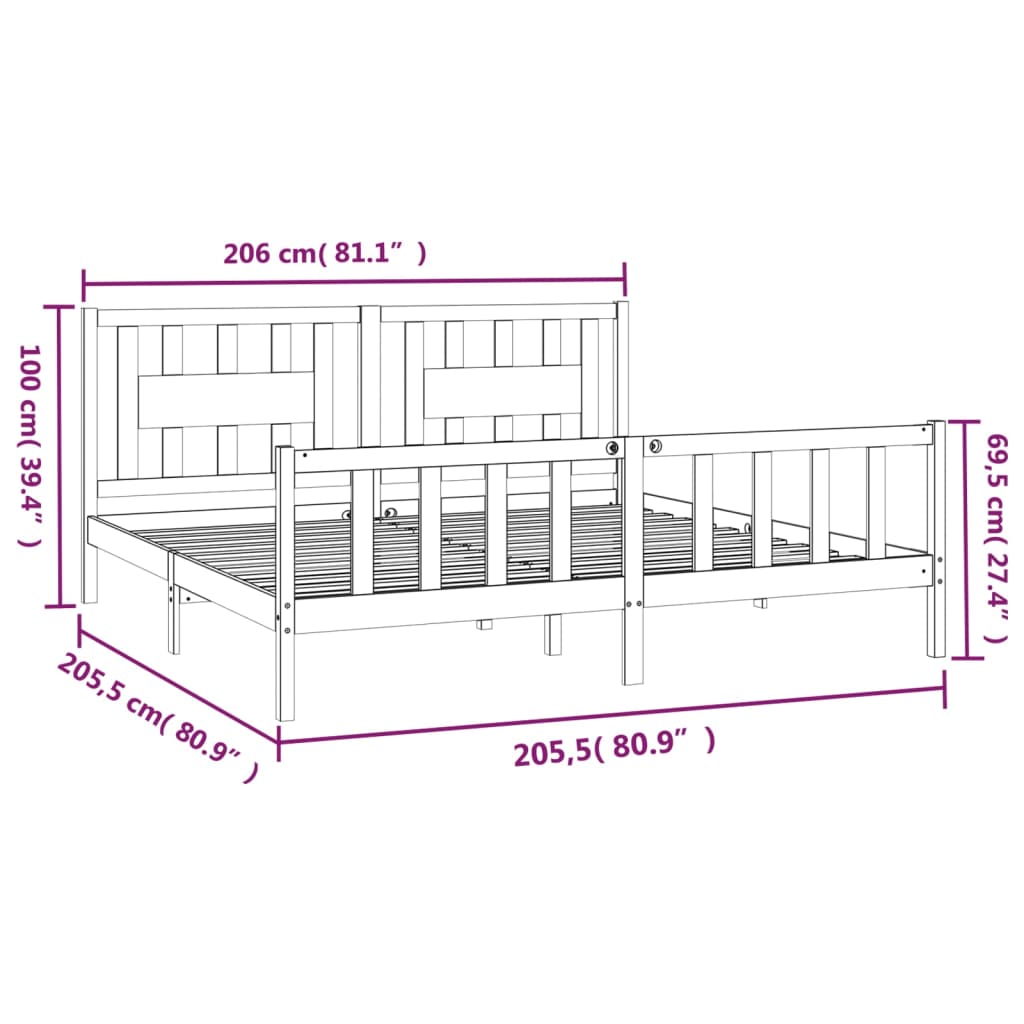 Cadre de lit sans matelas noir bois massif de pin 200x200 cm - XIOS