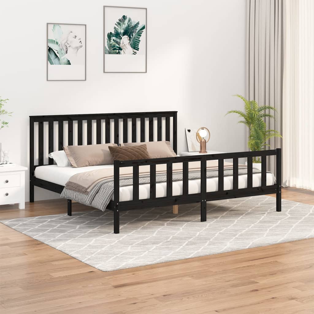Cadre de lit sans matelas noir 200x200 cm bois massif de pin - XIOS