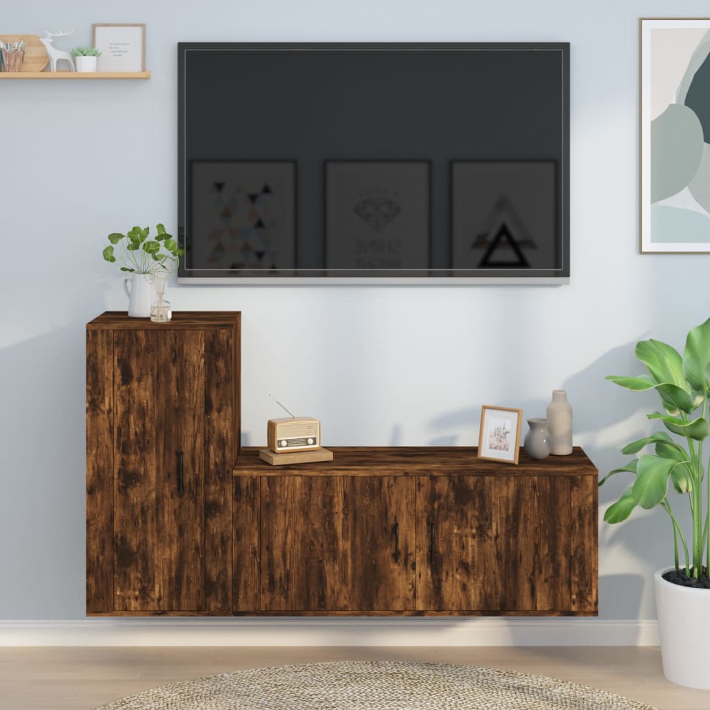 Ensemble de meubles TV 2 pcs Chêne fumé Bois d'ingénierie - XIOS