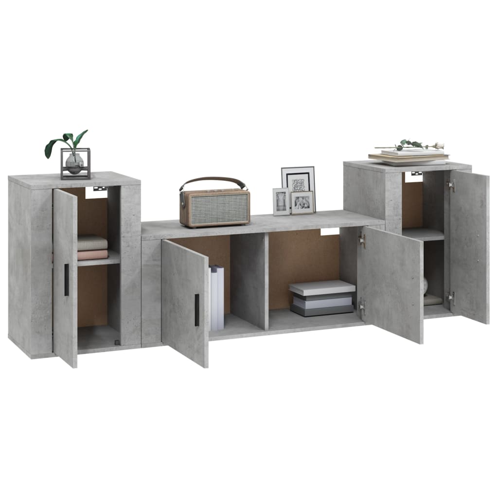 Ensemble de meubles TV 3 pcs Gris béton Bois d'ingénierie - XIOS