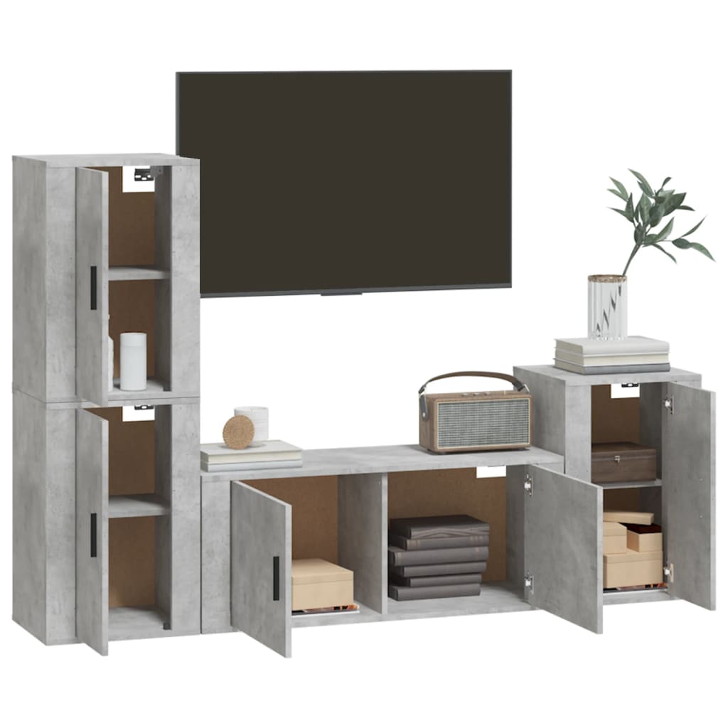 Ensemble de meubles TV 4 pcs Gris béton Bois d'ingénierie - XIOS
