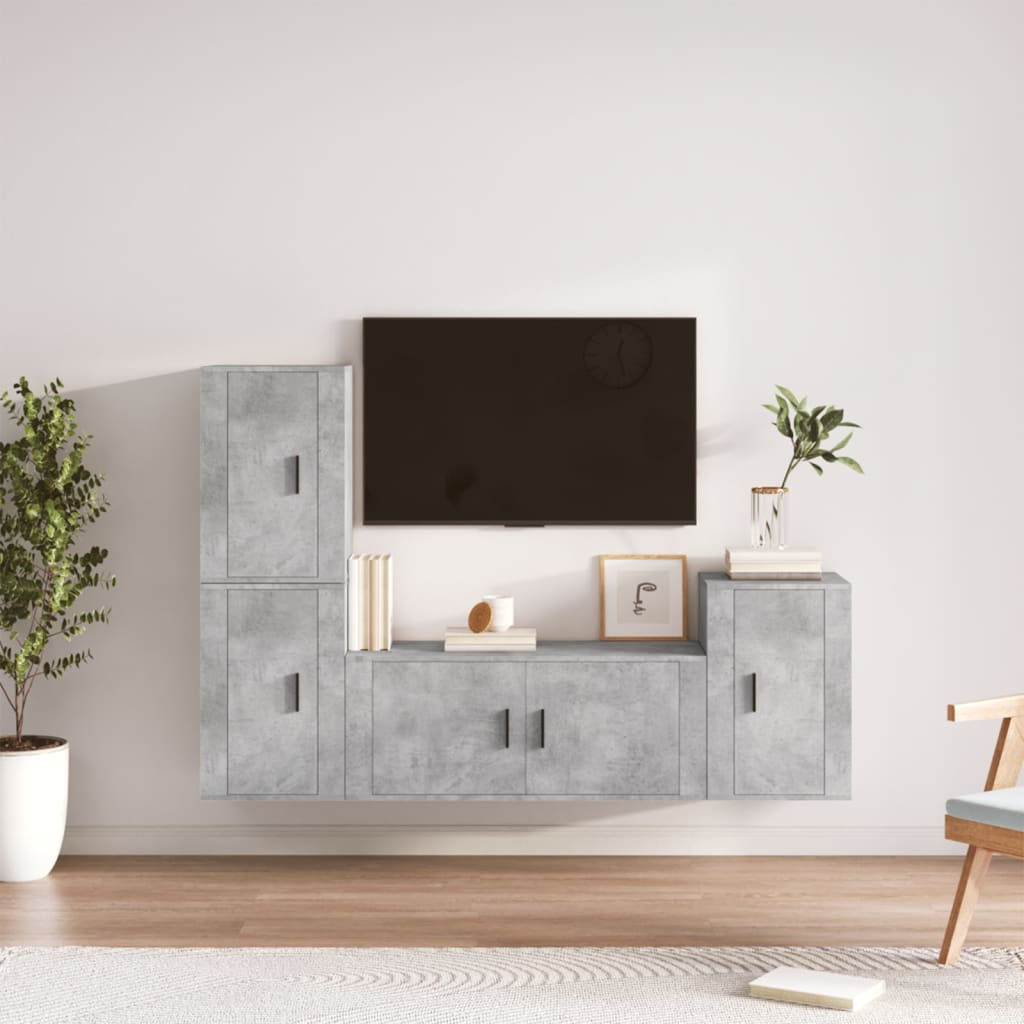 Ensemble de meubles TV 4 pcs Gris béton Bois d'ingénierie - XIOS