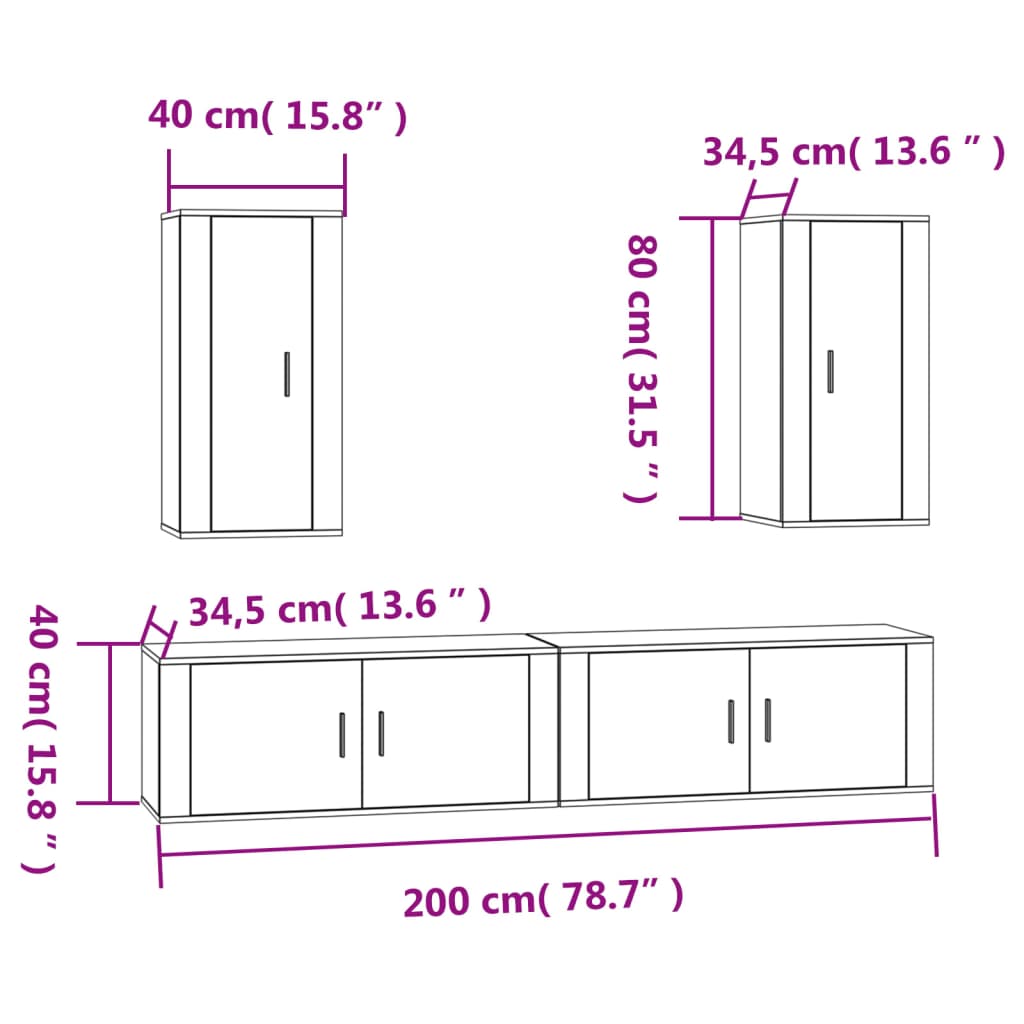 Ensemble de meubles TV 4 pcs Chêne fumé Bois d'ingénierie - XIOS