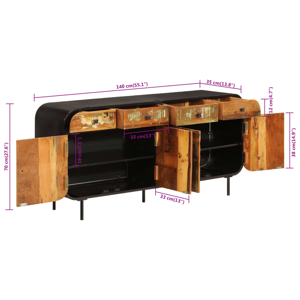 Buffet 140x35x70 cm bois massif de récupération et métal - XIOS