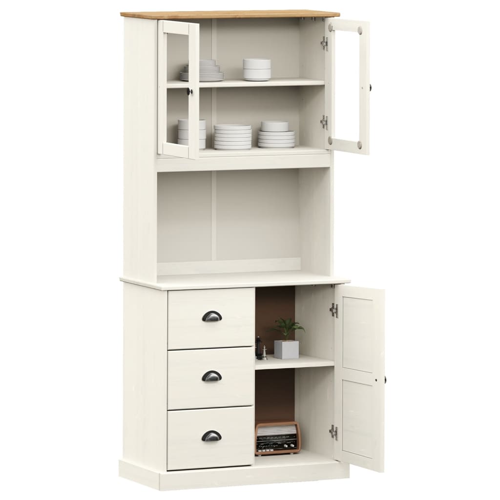 Buffet haut VIGO blanc 78x40x175 cm bois massif de pin - XIOS
