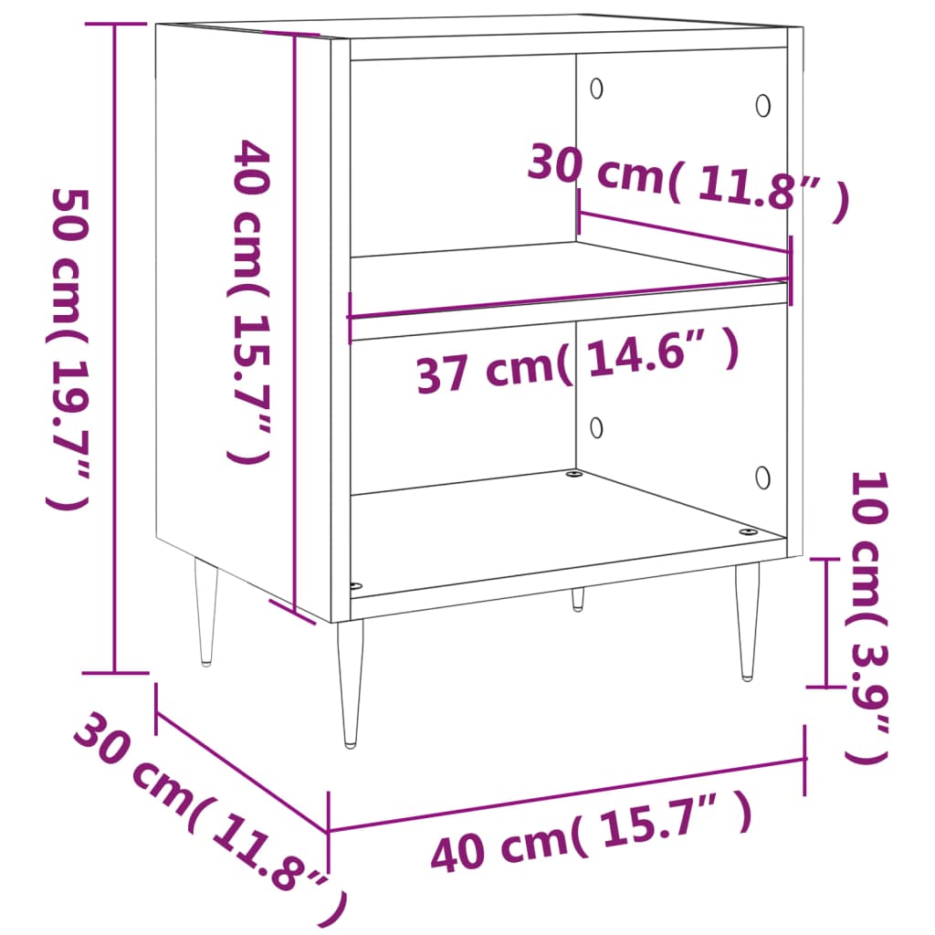 Tables de chevet 2pcs chêne sonoma 40x30x50cm bois d'ingénierie - XIOS