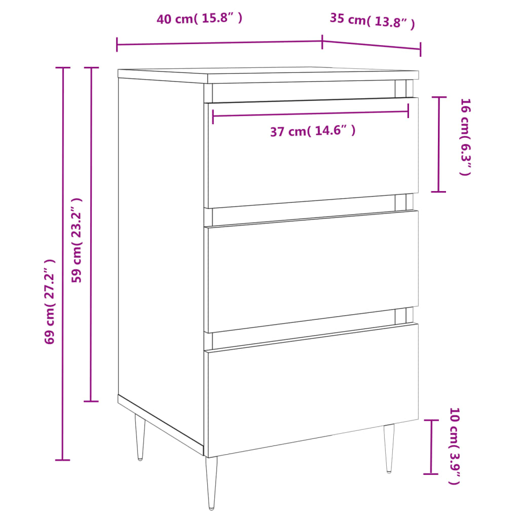 Tables de chevet 2 pcs gris béton 40x35x69 cm bois d’ingénierie - XIOS