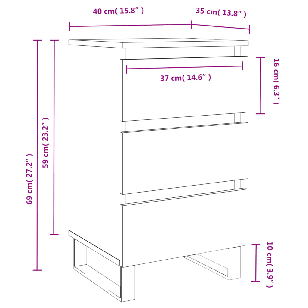 Tables de chevet 2 pcs gris béton 40x35x69 cm bois d’ingénierie - XIOS