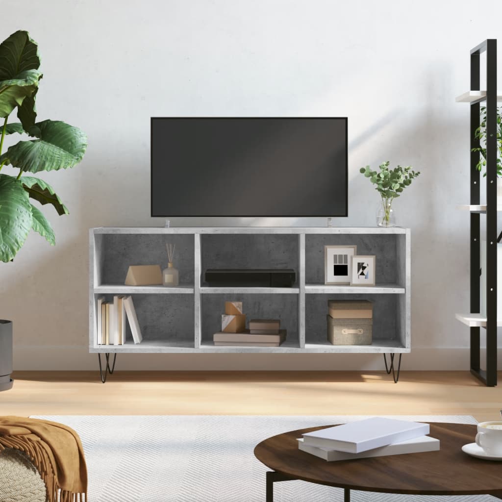 Meuble TV gris béton 103,5x30x50 cm bois d'ingénierie - XIOS