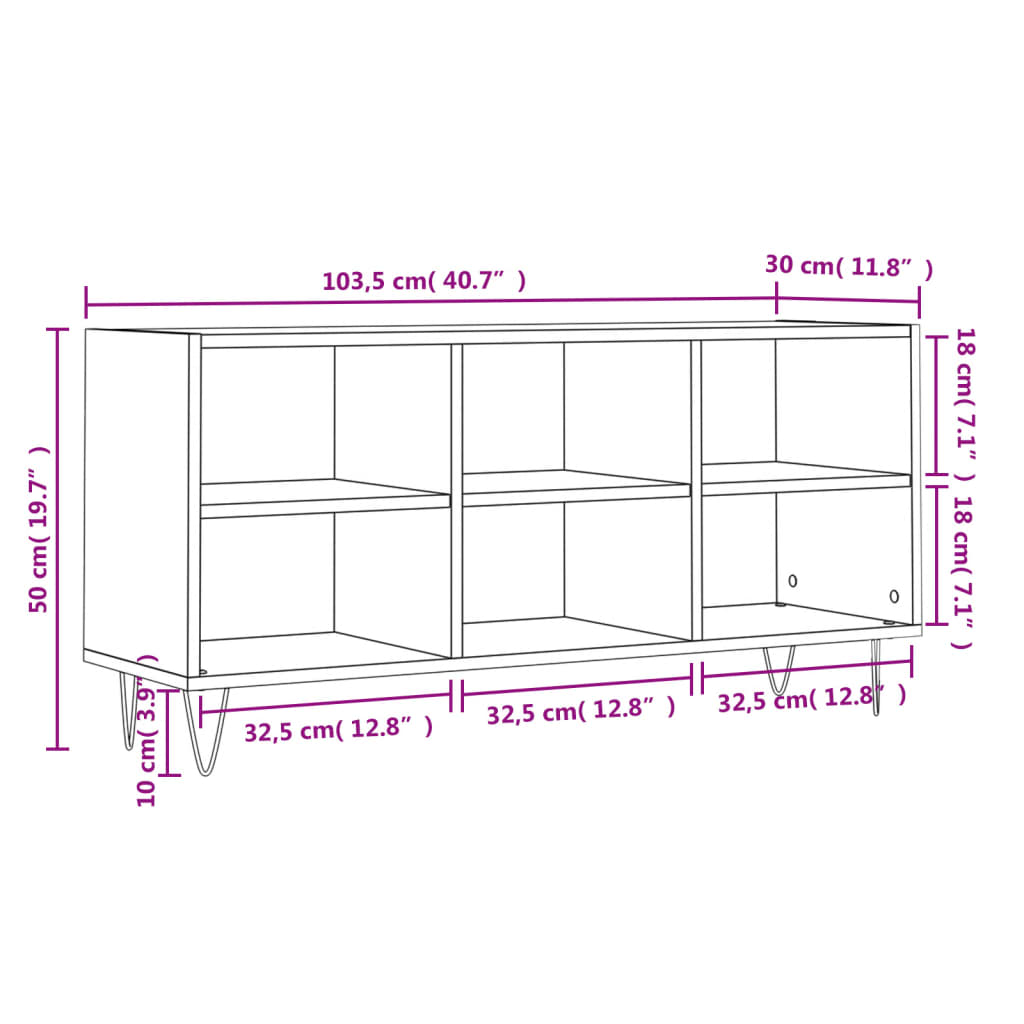 Meuble TV chêne fumé 103,5x30x50 cm bois d'ingénierie - XIOS
