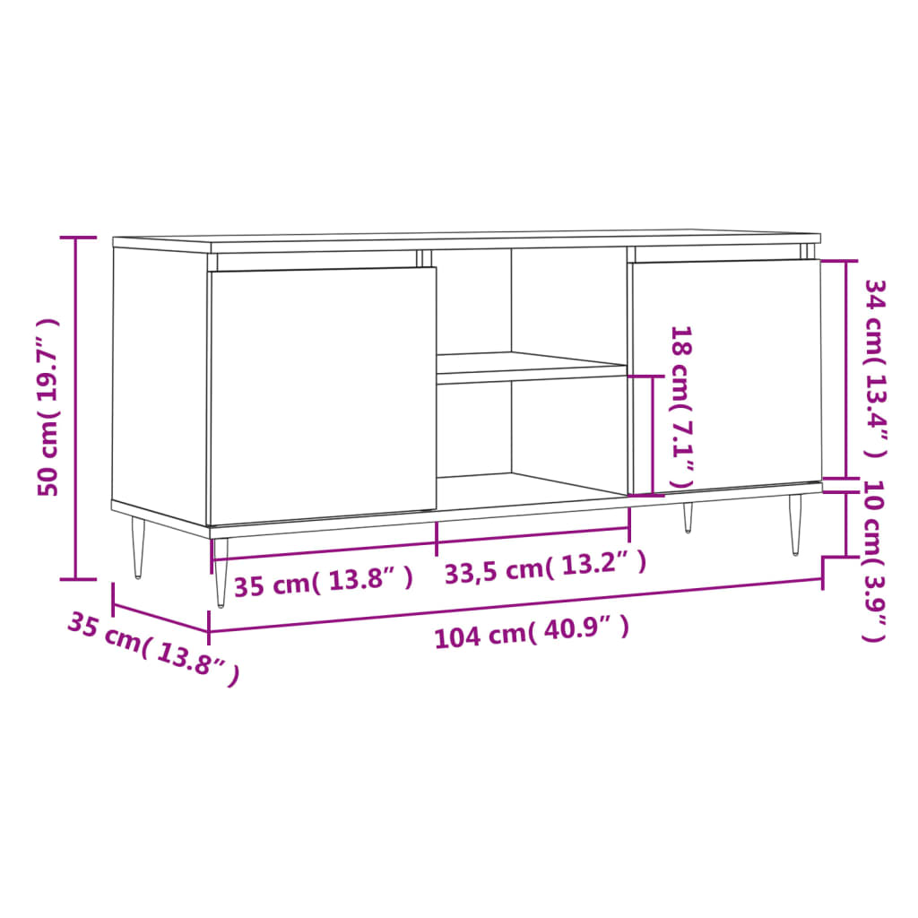 Meuble TV blanc 104x35x50 cm bois d'ingénierie - XIOS
