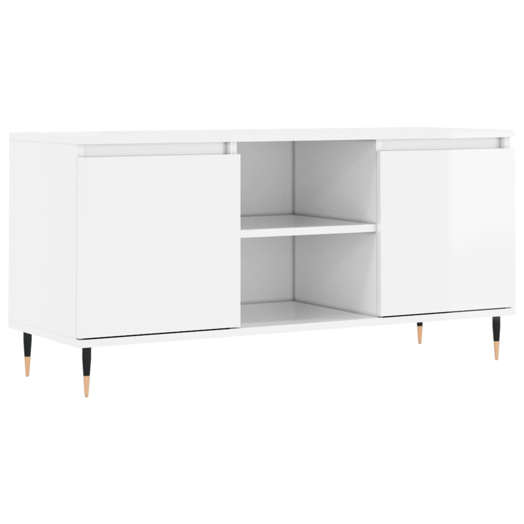 Meuble TV blanc brillant 104x35x50 cm bois d'ingénierie - XIOS