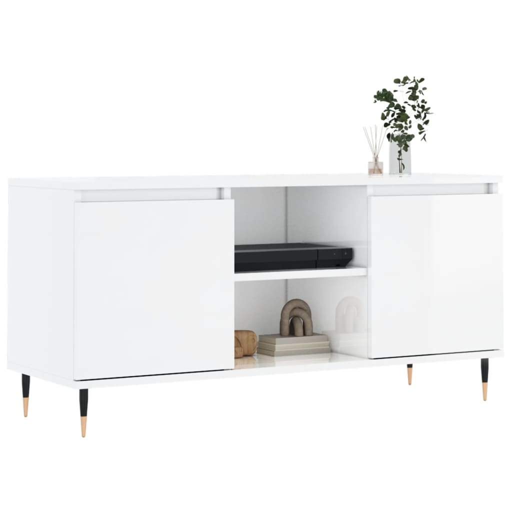 Meuble TV blanc brillant 104x35x50 cm bois d'ingénierie - XIOS