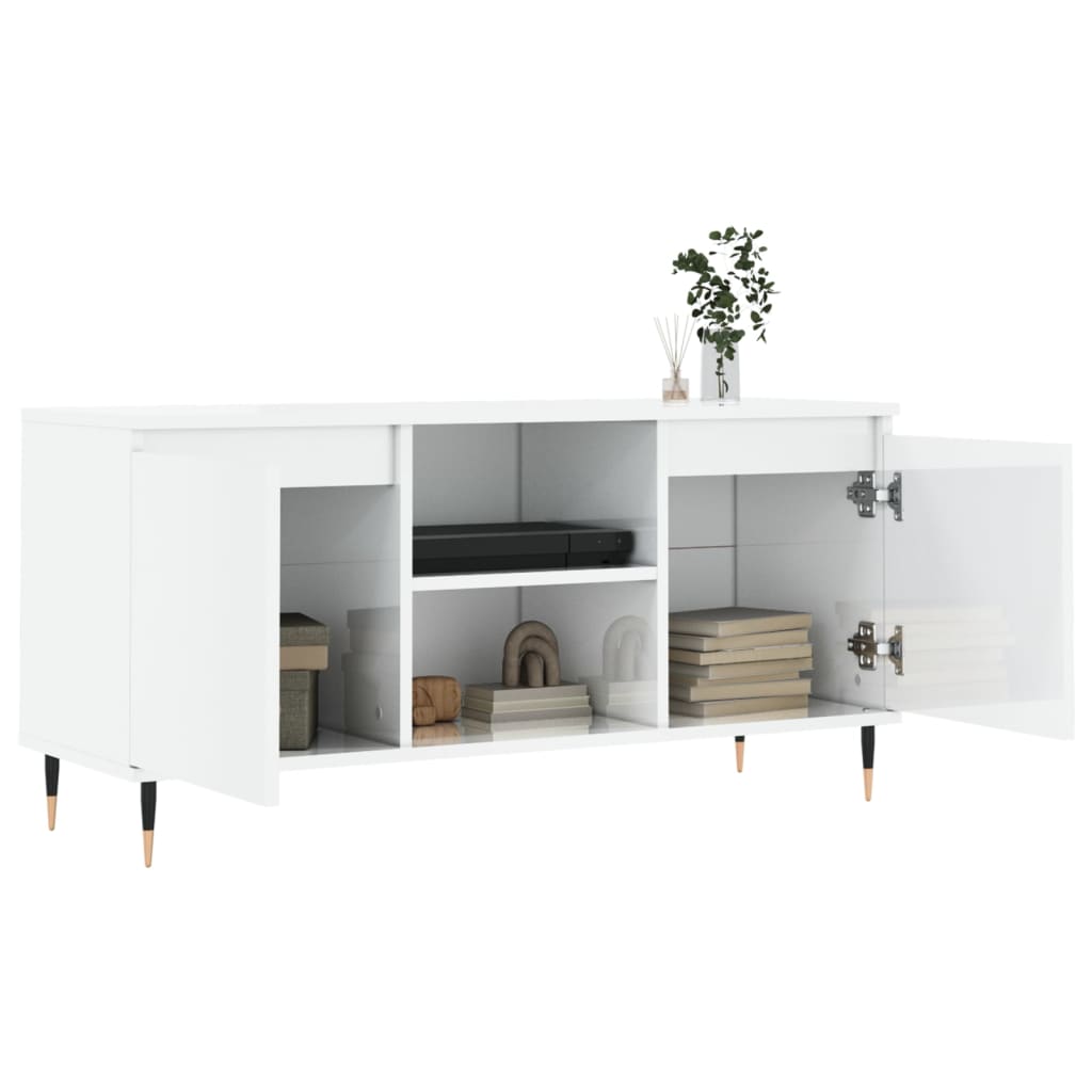 Meuble TV blanc brillant 104x35x50 cm bois d'ingénierie - XIOS