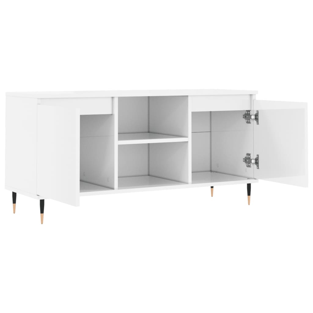 Meuble TV blanc brillant 104x35x50 cm bois d'ingénierie - XIOS