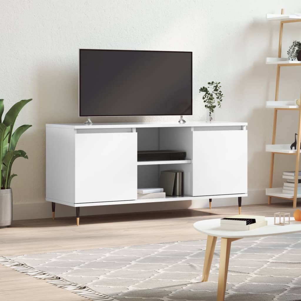 Meuble TV blanc brillant 104x35x50 cm bois d'ingénierie - XIOS