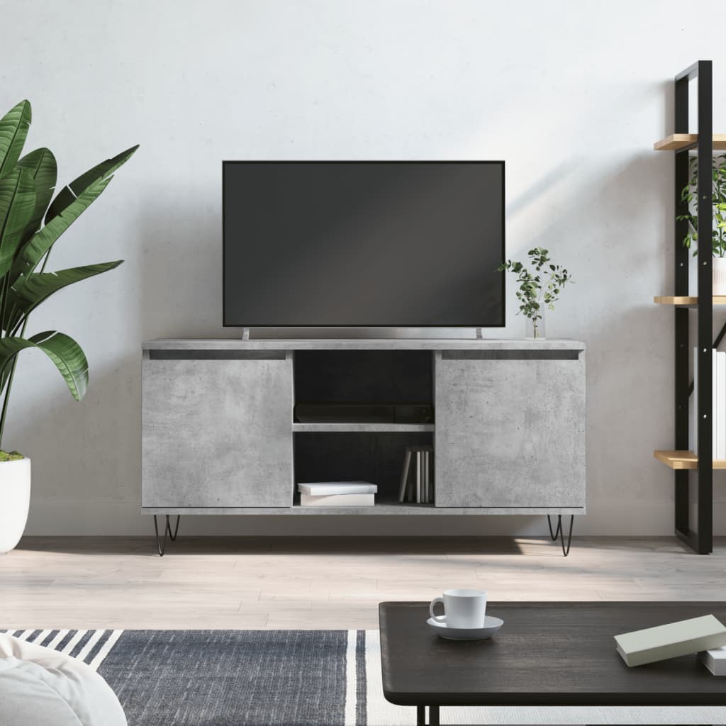Meuble TV gris béton 104x35x50 cm bois d'ingénierie - XIOS