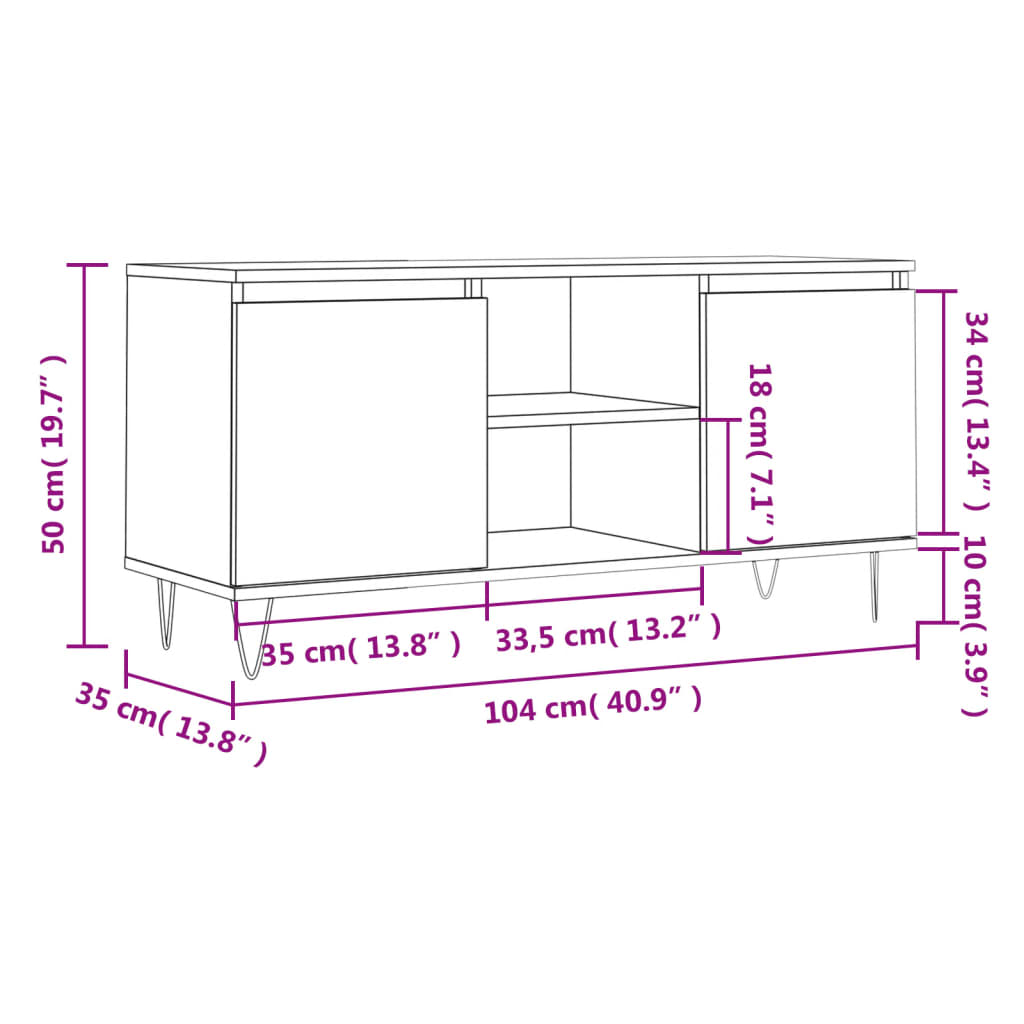 Meuble TV chêne fumé 104x35x50 cm bois d'ingénierie - XIOS