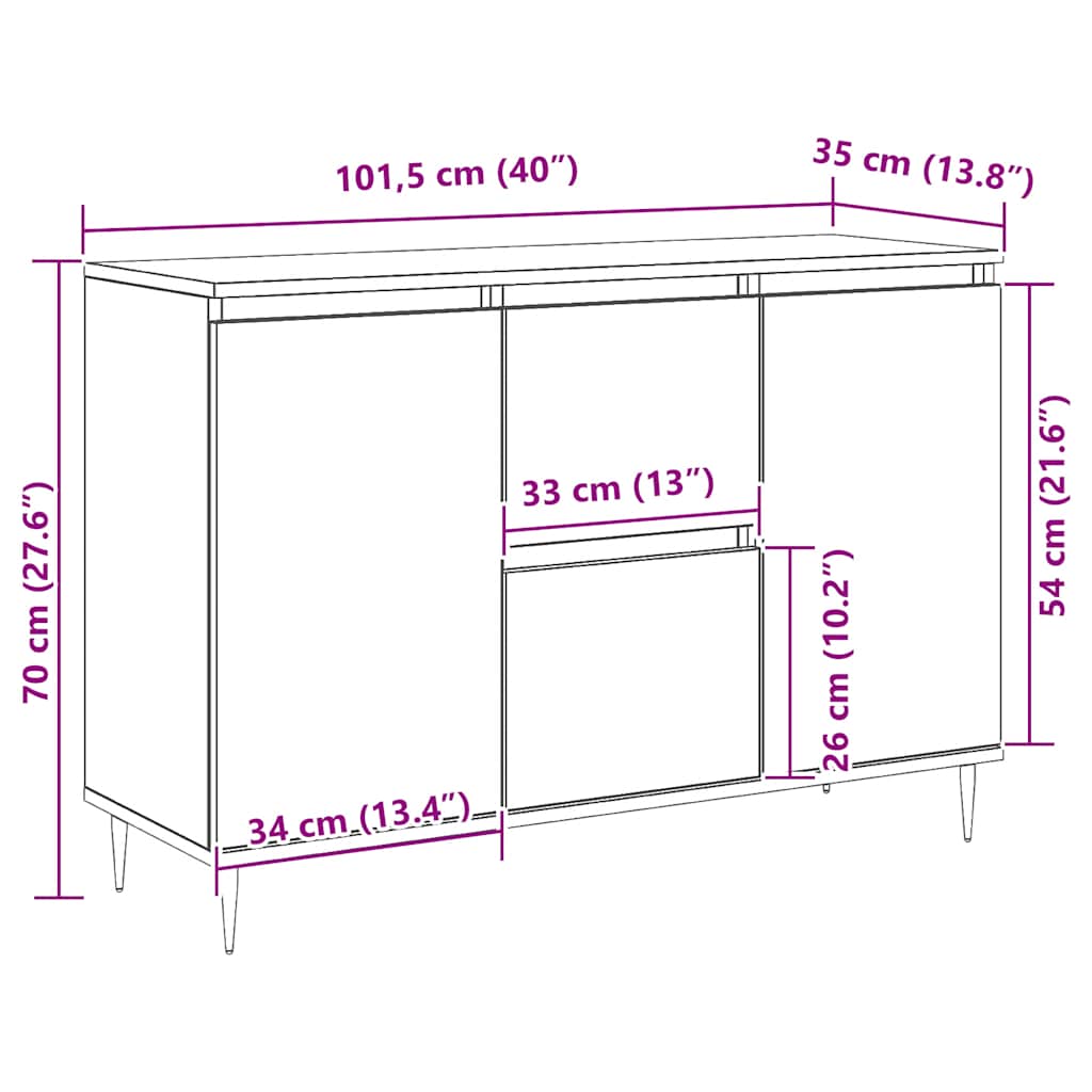 Buffet gris béton 101,5x35x70 cm bois d'ingénierie - XIOS