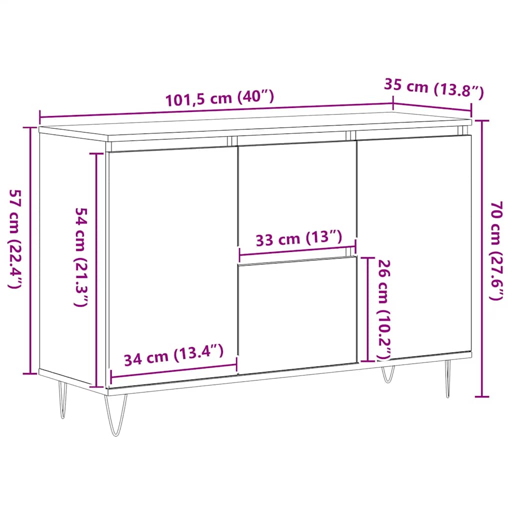 Buffet sonoma gris 101,5x35x70 cm bois d'ingénierie - XIOS
