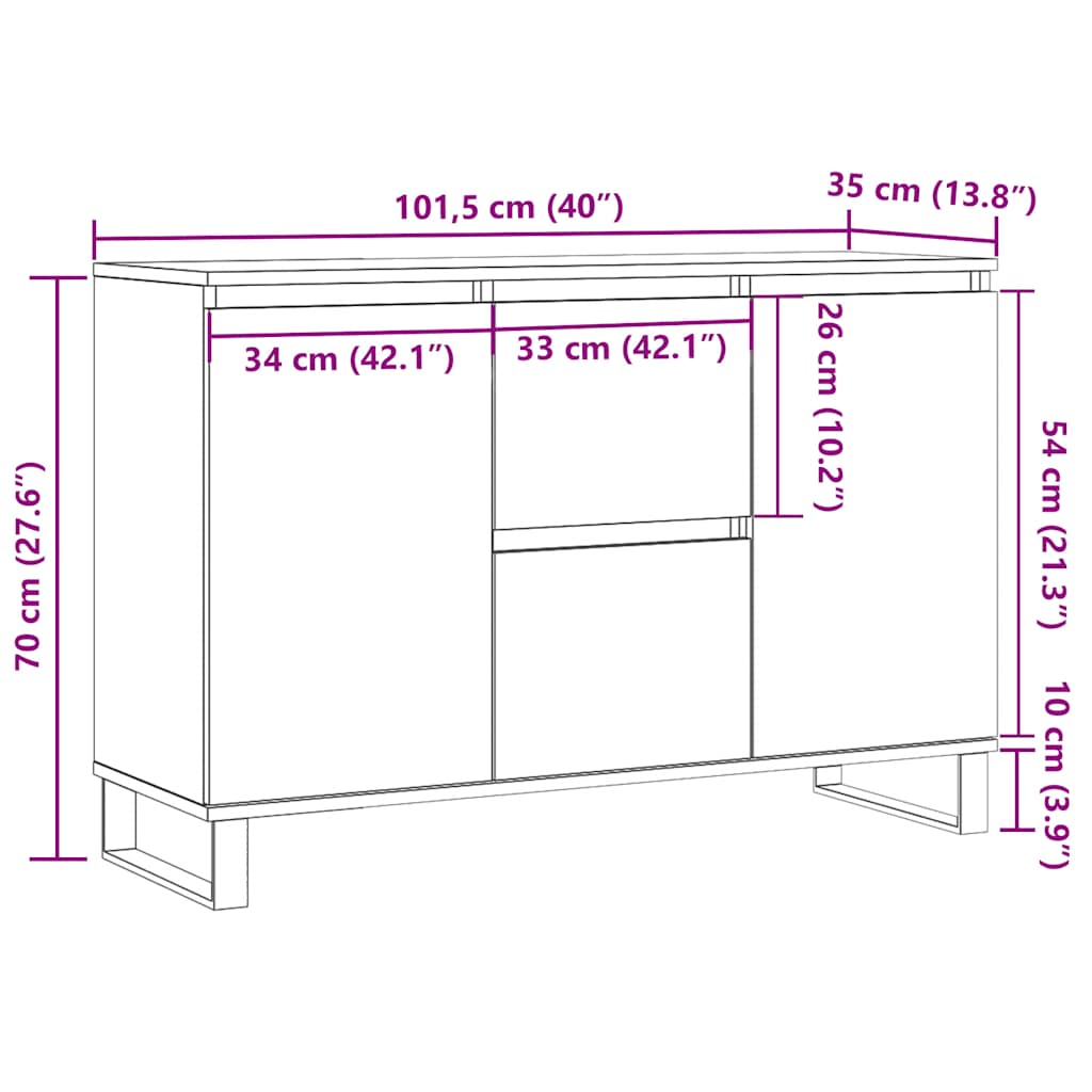Buffet chêne fumé 101,5x35x70 cm bois d'ingénierie - XIOS